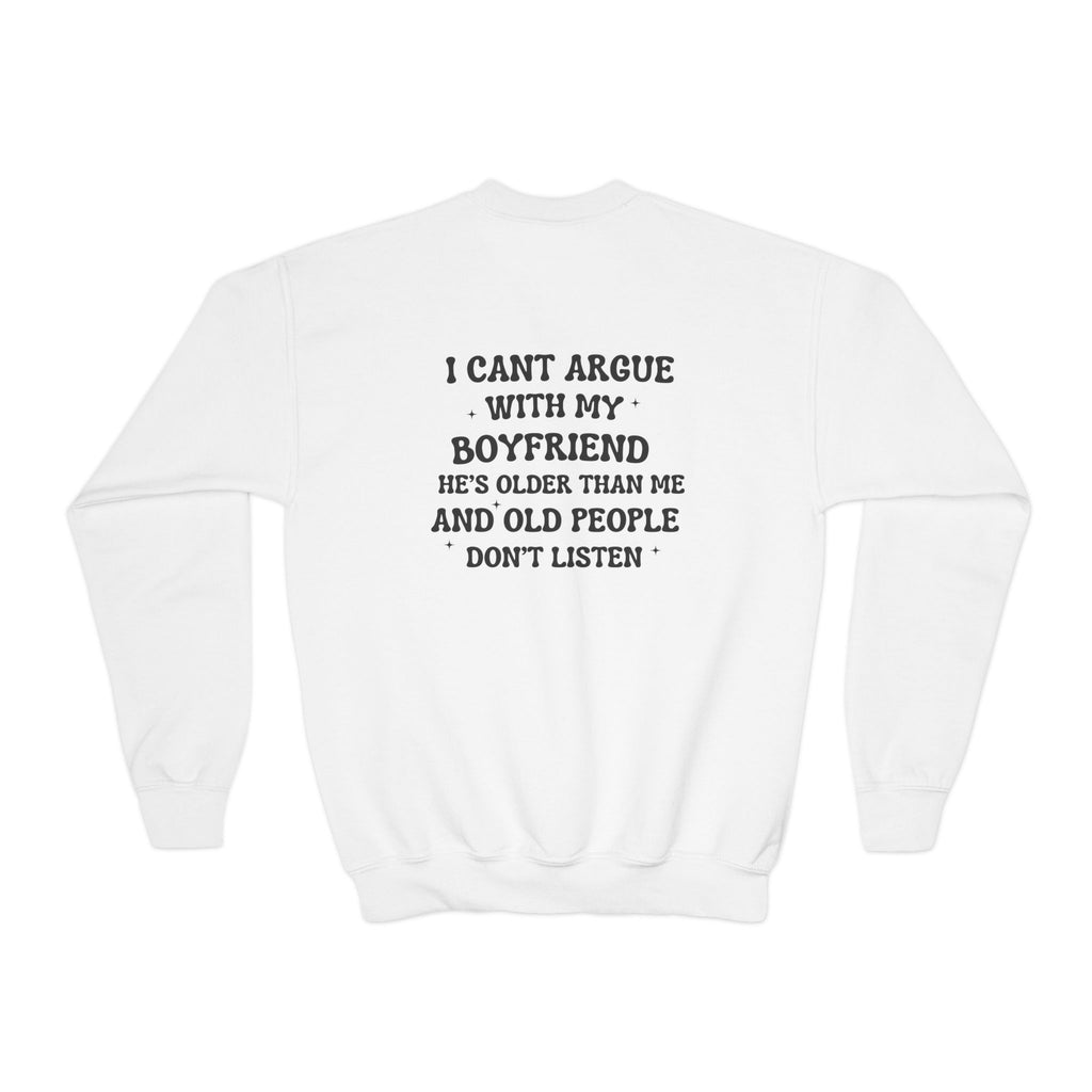 "I Can't Argue With My Boyfriend" Embroidered Crewneck Sweatshirt