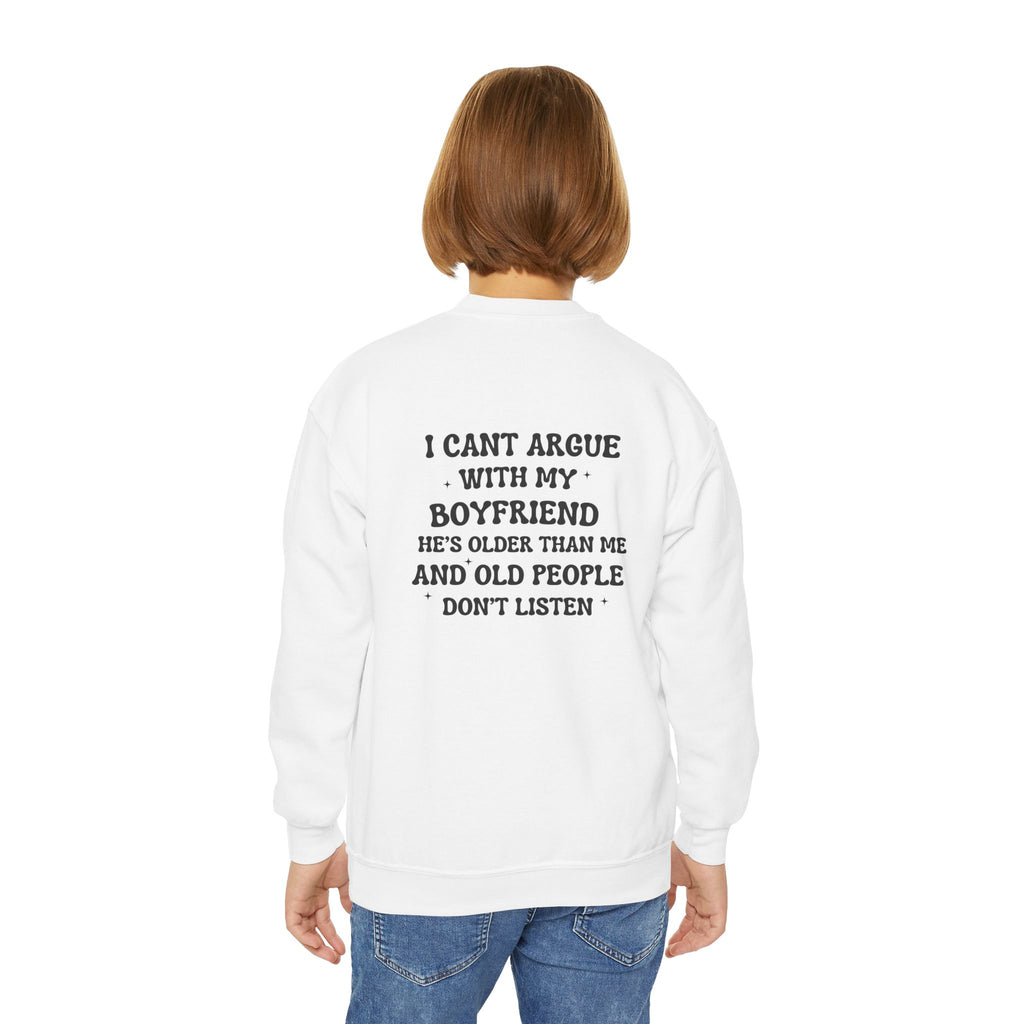 "I Can't Argue With My Boyfriend" Embroidered Crewneck Sweatshirt